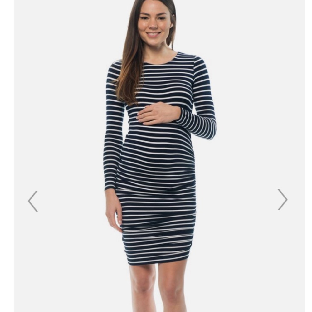 Bae Blue White Striped Stay Up Late Viscose Maternity Stretch Jersey Dress NWT S